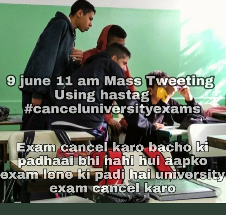 aayushi_charan's tweet photo. We have only last chance guy's.....today 11 am  please all tweet together.....aaj bhi trend krna hai 
#canceluniversityexams
#StudentsSaysOBEInRaj 
#StudentLivesMatter https://t.co/TwRrgFRpr7