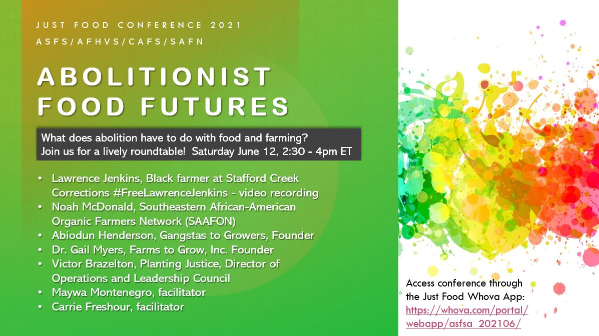MaywaMontenegro's tweet photo. What does abolition have to do with farming and food?
Join @g2gatl, @saafon4farmers, @plantingjustice, lawrence jenkins, and @Farms_to_Grow for a roundtable on Saturday, Jun 12th at the 2021 #JustFoodConference. me and @cfresssh are facilitating - & really just there to learn. https://t.co/eVSVkKR8Ej