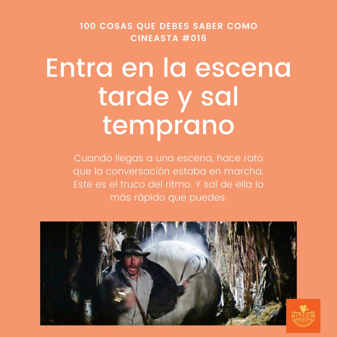 hitfilmacademy's tweet photo. Cuando comienza Raiders of the Lost Ark, ya estamos en medio de la selva. ¿Cómo ha llegado Indi hasta ahí? No importa. Dale al espectador la sensación que llega cuando la escena ya está comenzada.  Este es el truco del ritmo.

#aprenderodando #vivetuhit #100cosasCineastas https://t.co/kJVAmSUzEv