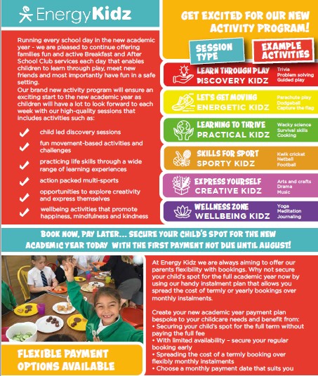 Energy Kidz Booking Information Autumn Term 2021