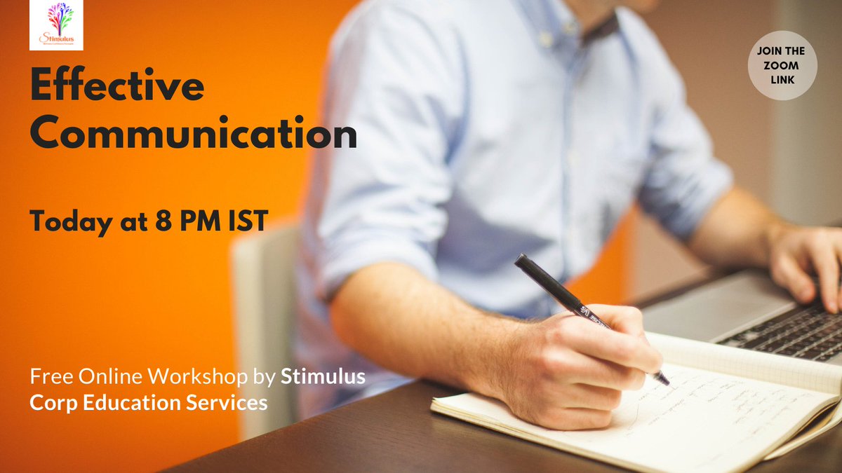 CorpStimulus's tweet image. Attend our free online workshop on Effective Communication today at 8 PM IST
.

Join the zoom link to learn more

zoom.us/j/91041215323?…

Meeting ID: 910 4121 5323
Passcode: 310666