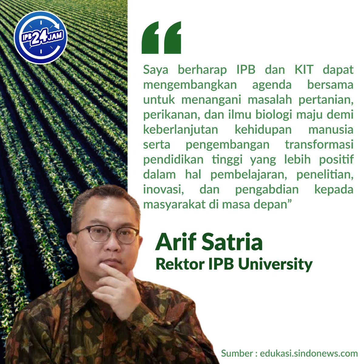 IPB24JAM's tweet photo. IPB University-Kitami Institute of Technology Jepang kembangkan Pertanian Cerdas
#IPB #IPBUniversity #IPBDigdaya #KampusTerbaik #KampusMerdeka #IPB24JAM #IPBKeren #InovasiIPB #KampusIPB #InfoIPB https://t.co/NMUY9roH69