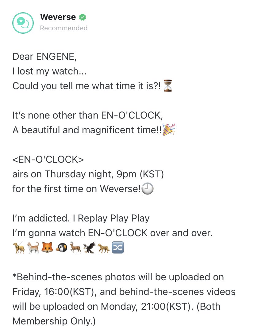 Enhypen Global Info En O Clock Will Start Broadcasting Tomorrow At 9pm Kst On Youtube Vlive And Weverse Membership Only Behind The Scenes Photos Will Be Uploaded On Friday 4pm Kst And