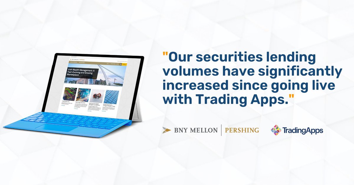 TradingApps (@trading_apps_) on Twitter photo It's so satisfying to see our software making a difference!
<a href="/Pershing/">BNY Pershing</a>'s securities lending volumes have significantly increased since going live with the Trading Apps' Smartloan to Equilend NGT Gateway.
#SecuritiesLending #Equilend #NGT It's so satisfying to see our software making a difference!
<a href="/Pershing/">BNY Pershing</a>'s securities lending volumes have significantly increased since going live with the Trading Apps' Smartloan to Equilend NGT Gateway.
#SecuritiesLending #Equilend #NGT