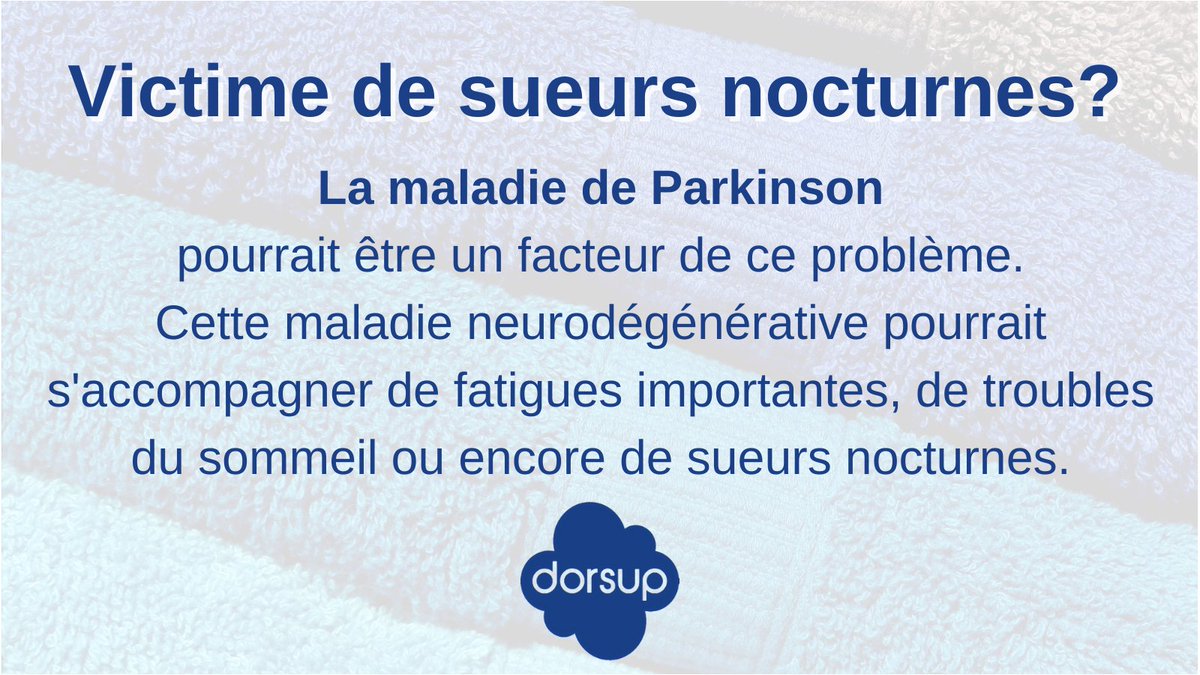 Dorsup_'s tweet photo. La maladie de Parkinson pourrait s'accompagner de différents symptômes.
Comme la transpiration la nuit. 
Il est important de connaître la source de cette transpiration abondante pour la traiter au mieux et adapter ses habitudes.
#parkinson #sueurs #sueursnocturnes #dorsup https://t.co/TusbK7RRPY