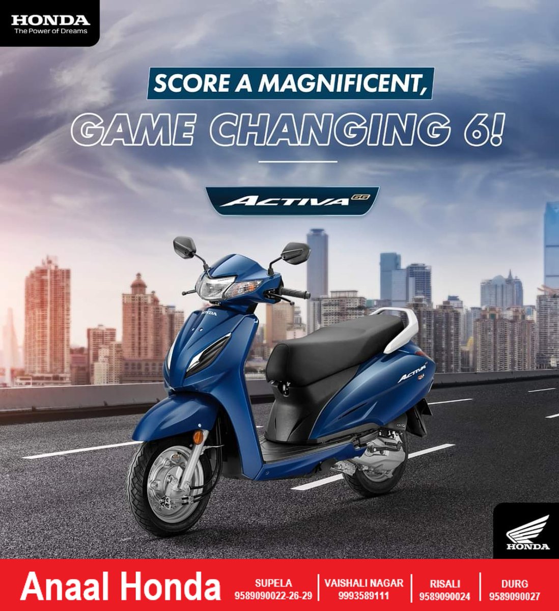 AnaalHonda's tweet photo. Ride the game changing Honda Activa 6G that is equipped with latest technological innovations & new features. Activa 6G
📞 ➡️ 9589090022-26-29 or visit us
Anaal Honda, Dakshin Gangotri, Supela, Bhilai, Chhattisgarh #AnaalHonda
#AQuiteRevolution https://t.co/xCbYSFKWKo