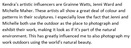 ToShowcase's tweet image. Kendra artist influence and statement.