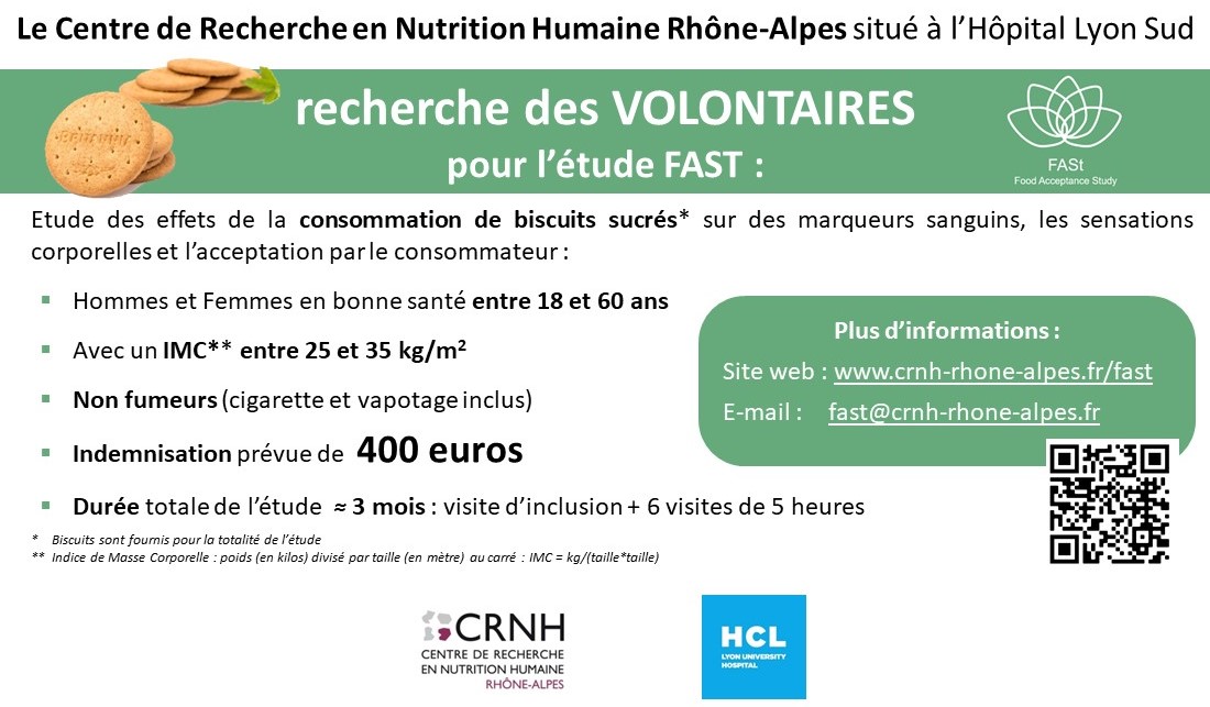 CRNH recherche des VOLONTAIRES pour sa nouvelle étude FASt : crnh-rhone-alpes.fr/fast