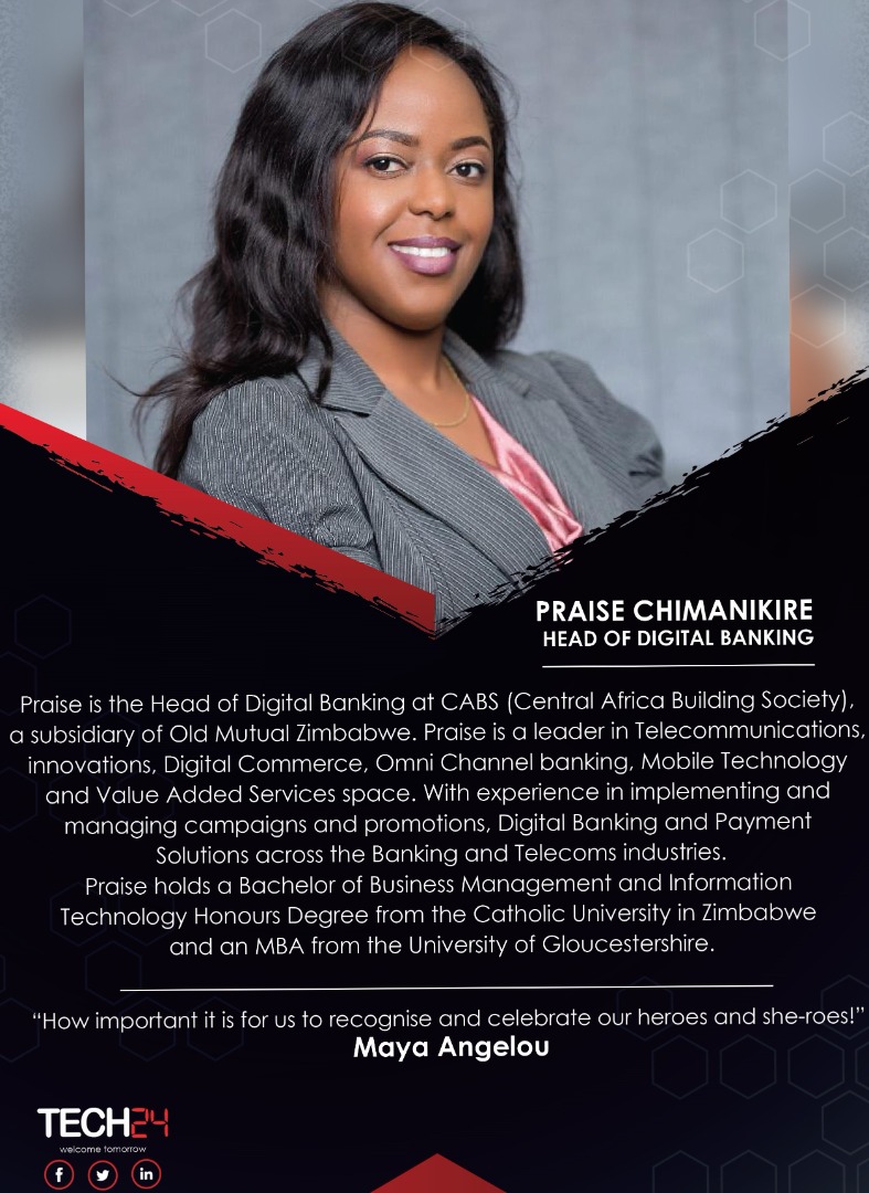 GroupTech24's tweet photo. Today we will be crushing on Women in leadership, Women that in IT that drive Innovation and development. Today we are crushing on @PraiseChimanikire the Head of Digital Banking @CabsZimbabwe . We celebrate your determination and resolve that makes things happen.#womenleaders https://t.co/Scl11Z2lXT