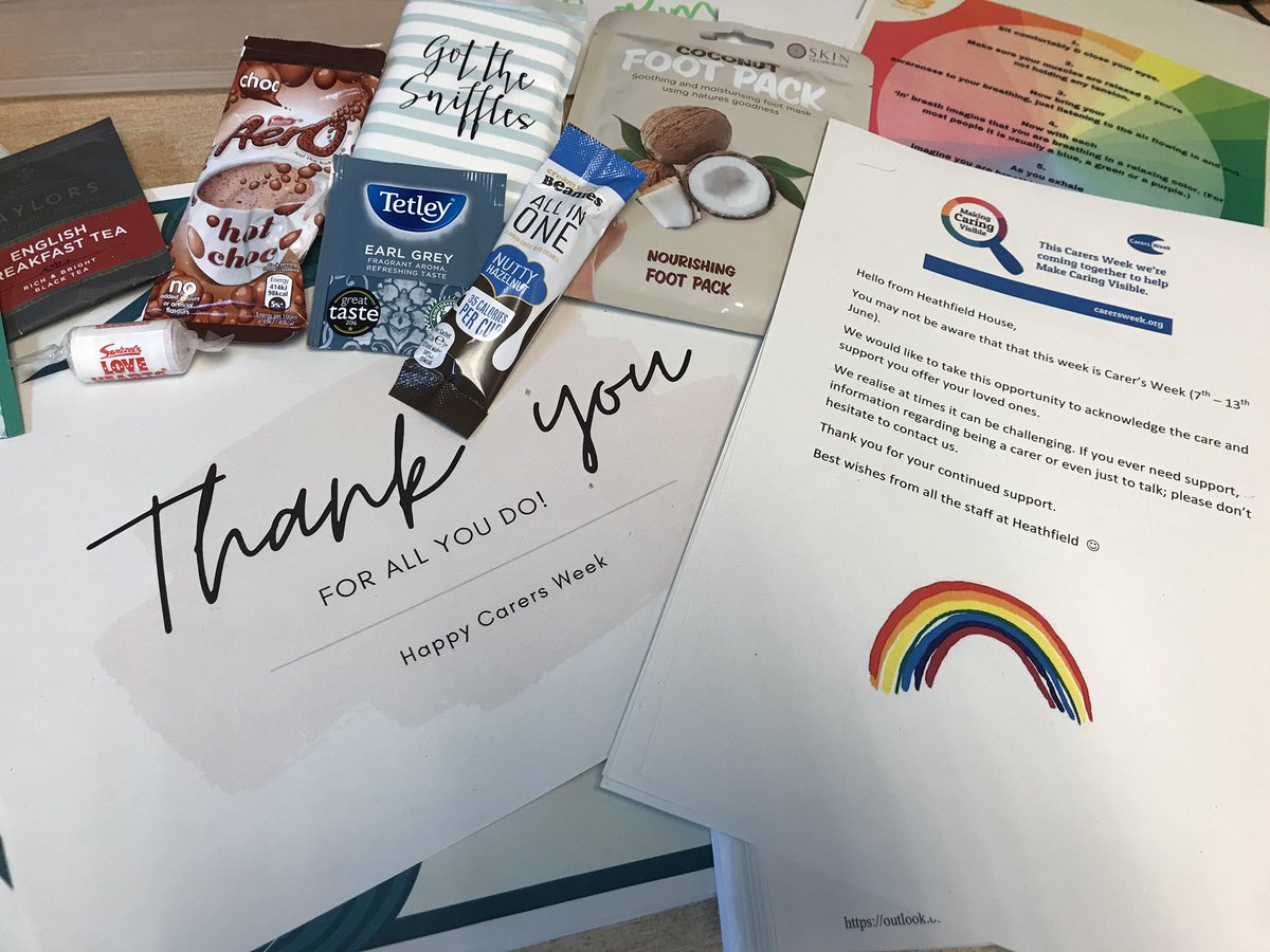 Our wonderful Carers Champions Kat and Ipy have been making up these carers packs to say thank you to all our amazing carers this week 🌈 ❤️#CarersWeek