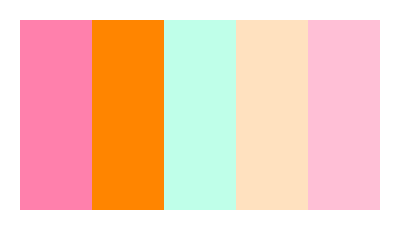 ColPaletteBot's tweet photo. Beep beep, here's a pretty color palette for you! 

color-scheme.js parameters used: 
- hue: 198
- variation: default
- colors: #ff80ac, #ff8500, #bfffe9, #ffe1bf, #ffbfd6

Have a lovely day!

#twitterbot #colorpalette #colors #palette #prettycolors https://t.co/eQ2L8eOlTq