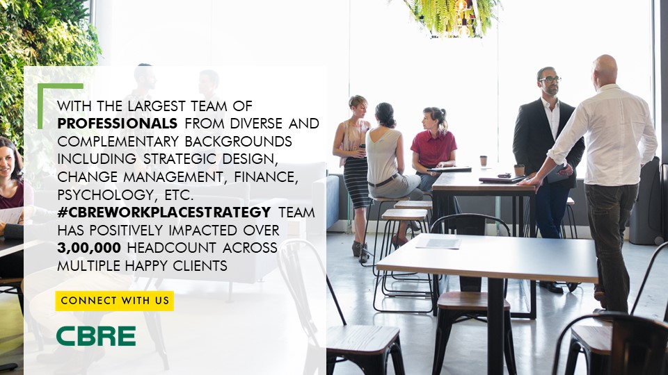 CBRE_India's tweet photo. #CBREWorkplaceStrategy's team of experienced professionals help clients in creating #innovative, #inspiring and #holistic #workplace environments.

To learn more about the value we can create for you, connect with us: https://t.co/03IbTgtMU0. 

@CBREworkplace #WorkplaceStrategy https://t.co/pUnHuP2c7m
