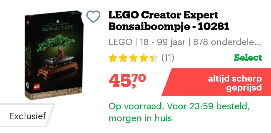 dewlanna's tweet photo. Iemand nog op zoek naar een #LEGO bloemenboeket of bonsaΓ― ?
Bij @bol_com willen ze er precies snel vanaf...
#LEGOtipper https://t.co/wEthhu9iQ4