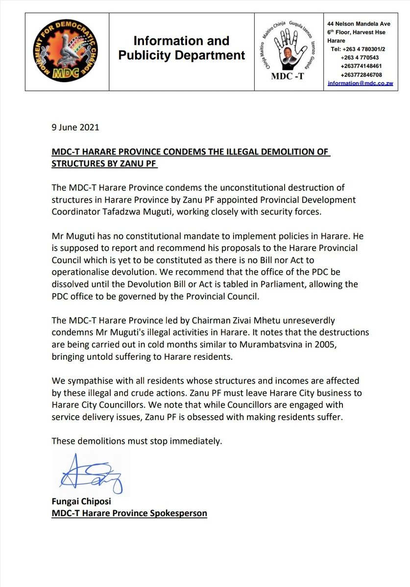 Our MDC-T Harare Province tweet media
