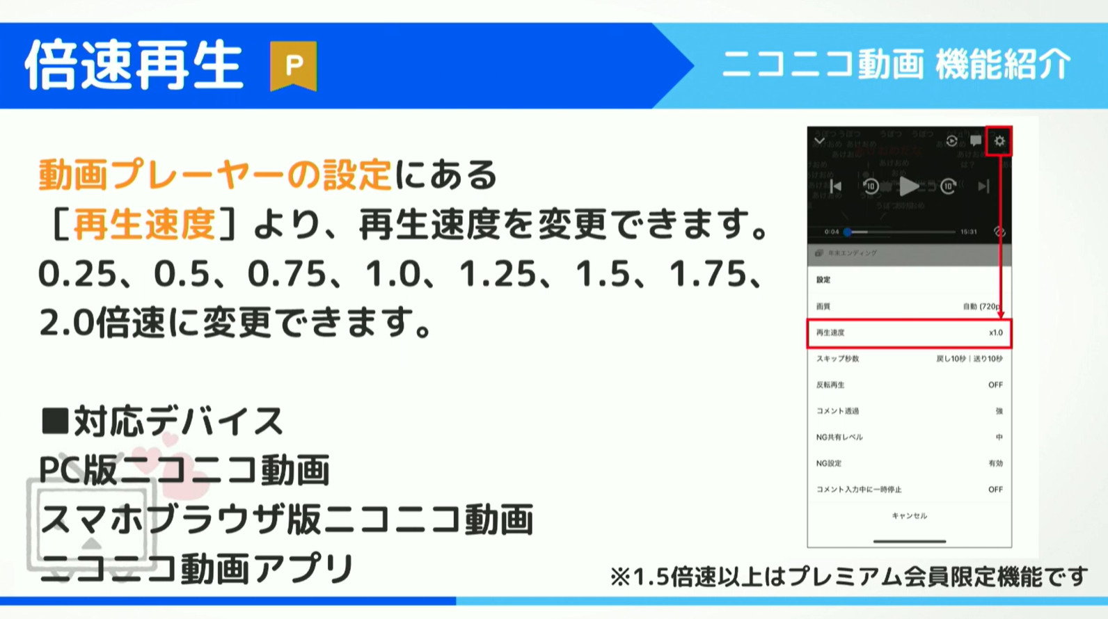ニコニコニュース 週刊ニコニコインフォ 第41号 レポート T Co I8xtpjrplv ニコニコ の便利機能を紹介するコーナーでは 動画の視聴時に使える 倍速再生 秒数スキップ 反転再生 などの機能の設定方法を紹介 T Co Jug463tkzm