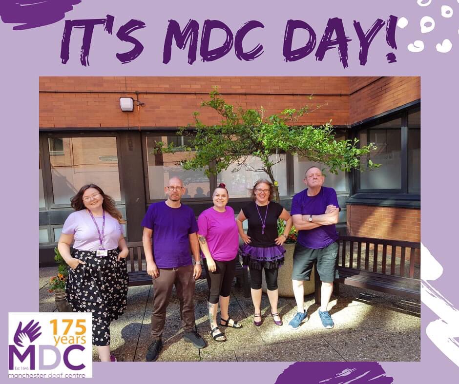 MCRDeafCentre's tweet photo. It's MDC day and we are wearing purple are you?

Don't forget, to tag us today and use the hashtag:
 #MDCday #gopurpleformdc

We hope that you are wearing something purple for us.
Donate £1, tag us in your pictures/ videos for a chance of winning a £10 amazon voucher! https://t.co/ujOQKjvDeb