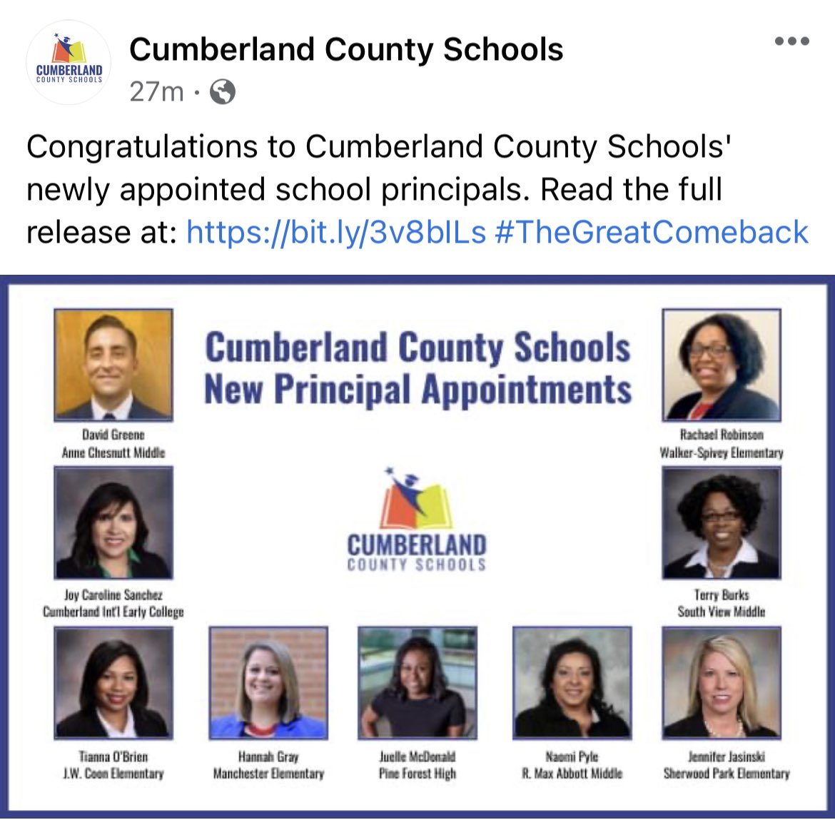 It’s official!!!  I will serve as <a href="/CumberlandCoSch/">Cumberland County Schools</a> newly appointed principal @es_spivey!
#PantherPride