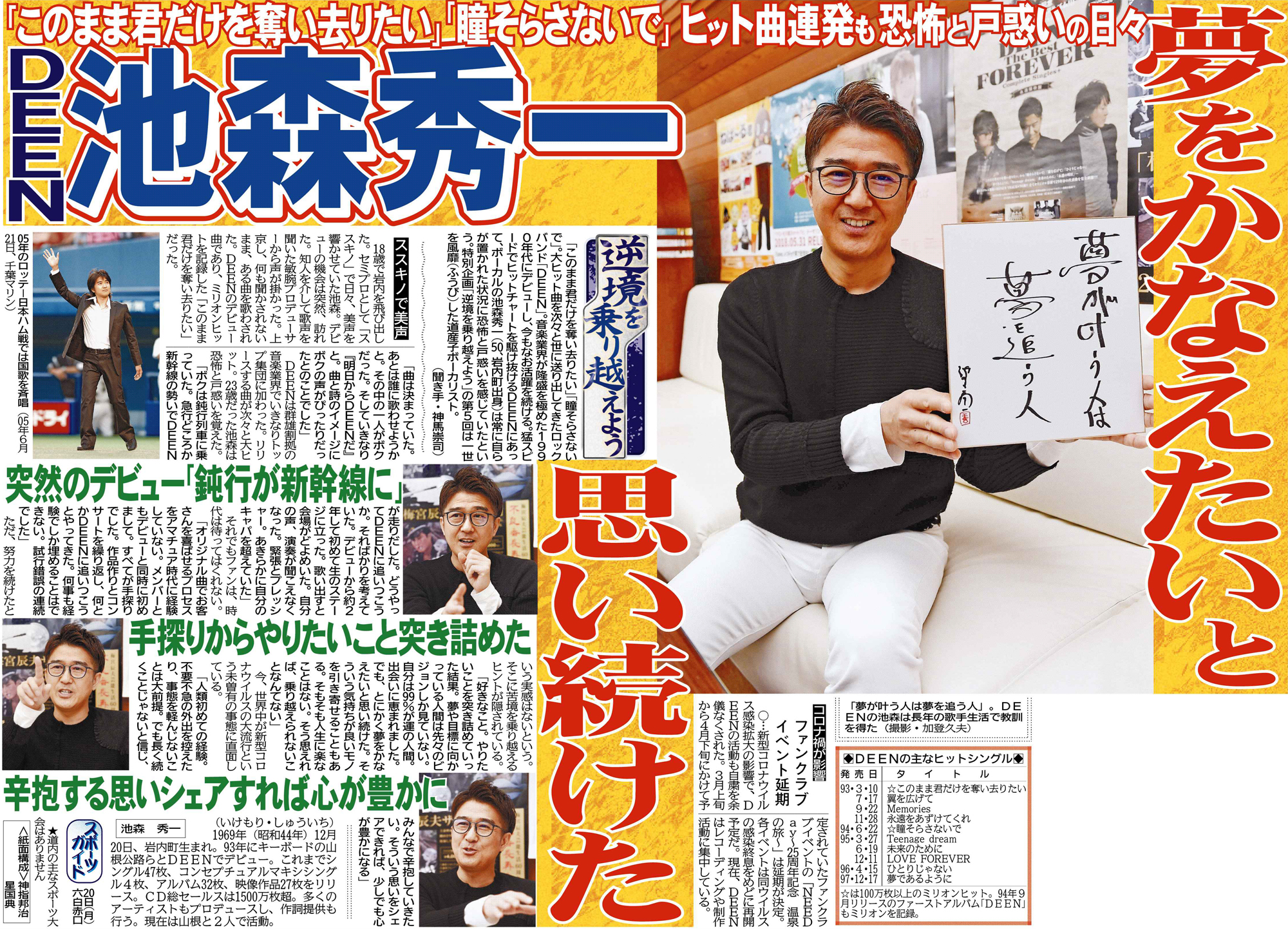 道新スポーツ Ar Twitter 逆境を乗り越えよう 第5回はロックバンド Deen のボーカル 池森秀一 さん 93年のデビュー以降 ヒット曲を連発 緊張と重圧を負いながらも 夢をかなえる ために走り続けました 年４月日掲載 道スポアーカイブ T Co