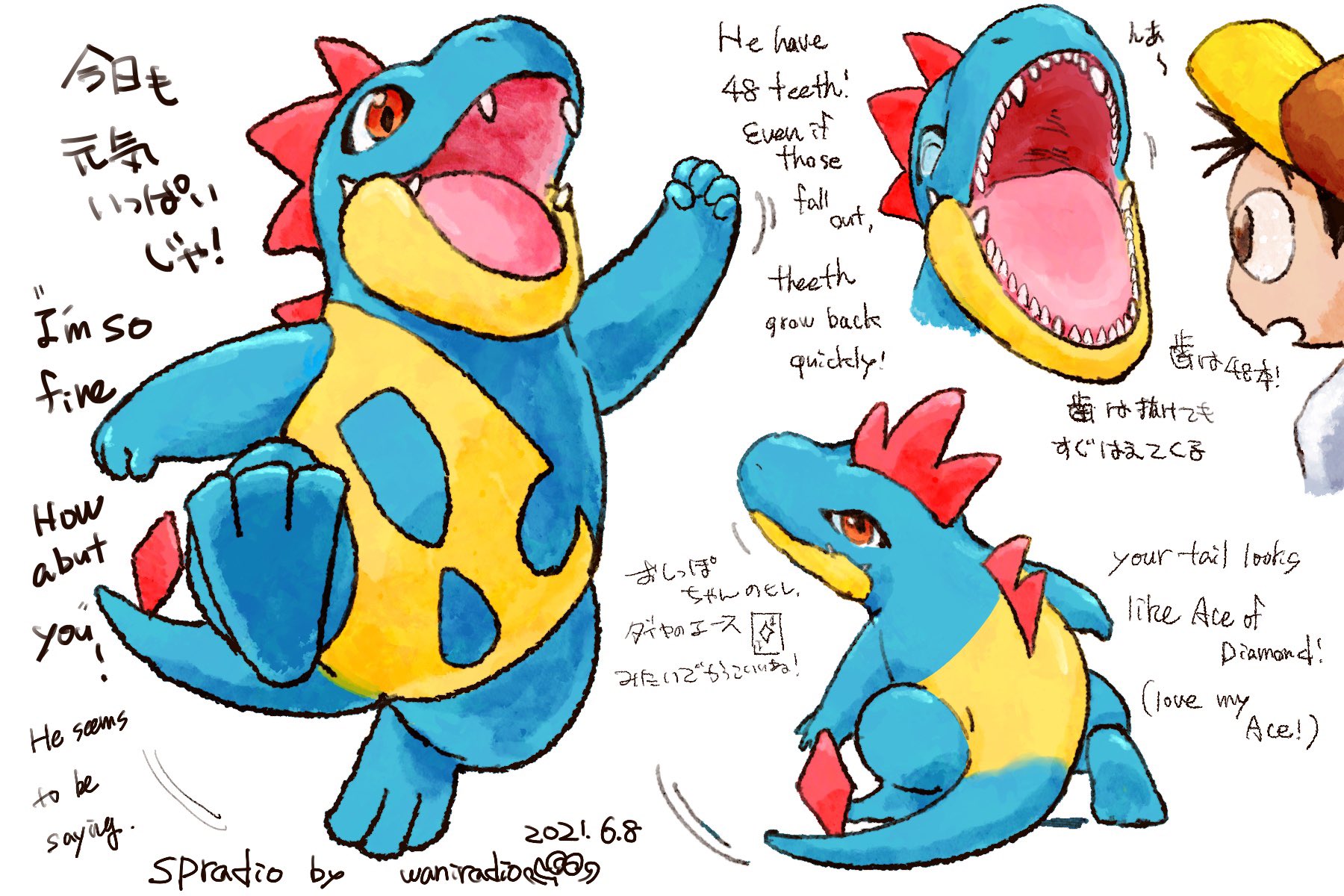Spradio Commission Open ポケモンと生活 アリゲイツ Pokemon Croconaw 1日に1匹のポケモン コミッション頼んでくれる人のお陰で今の所続行中 159日目は1度食らいついたら離さない アリゲイツ T Co D3n1ddhmch Twitter