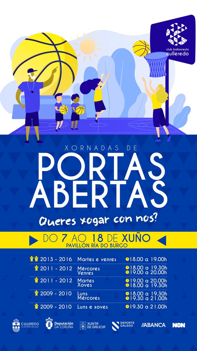 CBCulleredoCom's tweet photo. 🏀 XORNADAS DE PORTAS ABERTAS 🗓 Ata o 18 de xuño
👉🏻 Queres xogar con nos❓
Abrimos as portas para que tod@s os rapaces e rapazas veñan a probar o baloncesto de balde durante uns días, compartir adestramento cos nos@s deportist@s e coñecer a nosa gran familia do #culle 💙💛 https://t.co/1omVlsPlVj