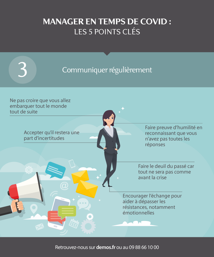 Marion_Demos's tweet photo. Découvrez nos 5 points clés pour bien manager en temps de Covid. Point n°3 : Communiquer régulièrement #management #covid #managercoach #coach #rh https://t.co/qe9PDoJW0c