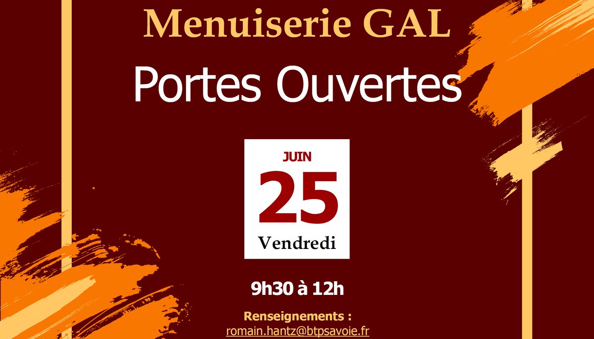 #Emploi Venez découvrir les ateliers de Menuiserie GAL !
RDV le 25 juin 9h30, visite guidée puis entretiens de recrutement pour les candidats intéressés !
Info et réservation : romain.hantz@btpsavoie.fr