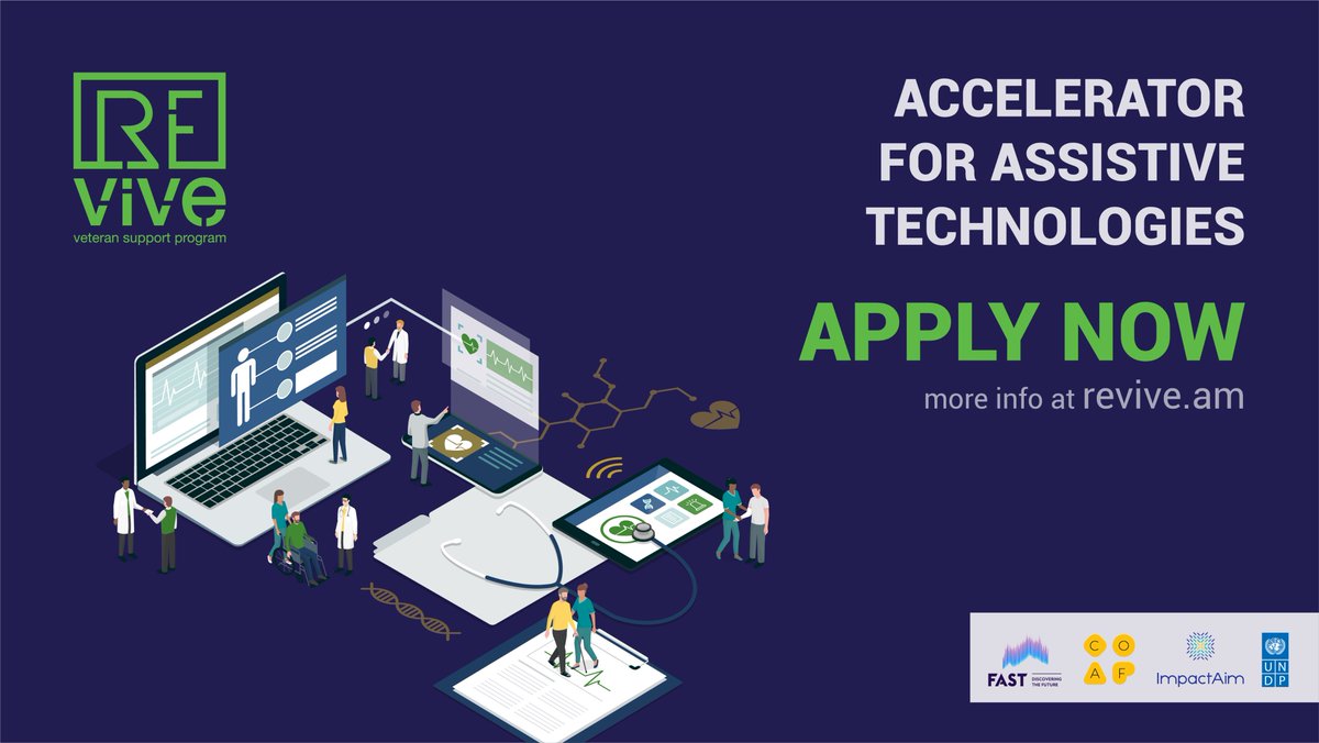 If your growth-stage #startup has a scalable solution in #assistiveTechnologies apply now➡revive.am/apply to receive mentorship, incentivized grants, relocation assistance to #Armenia, the opportunity to launch products in Armenia &amp; scale in #globalmarket. <a href="/impactaimVA/">Impactaim</a>