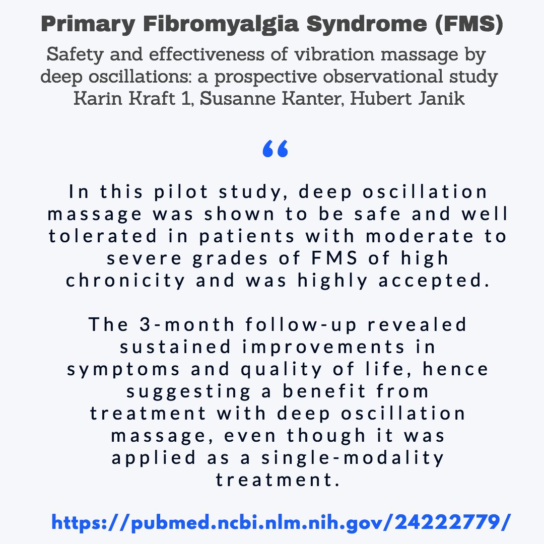 physiopodukltd's tweet photo. "Can I use Deep Oscillation on my Fibromyalgia clients?"  Yes -Please take a look at this: Safety &amp; Effectiveness of Vibration Massage by Deep Oscillations: A Prospective Observational Study:
Karin Kraft, 1 Susanne Kanter, 2 and Hubert Janik 1 https://t.co/6rZDBAEZmD https://t.co/2IOJo7tADZ