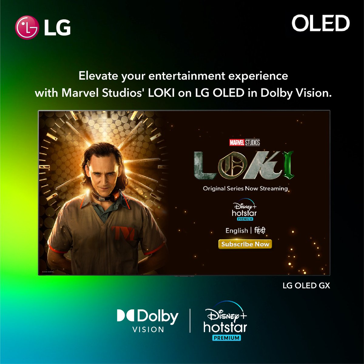DolbyIn's tweet photo. Watch Marvel Studios’ #Loki on @DisneyplusHSP in #DolbyVision on the #LGOLEDGX for a next level experience.
#LOKIinDolbyVision @LGIndia #LGOLEDTV #SELFLITPIXEL #Hometainment #Nextlevelentertainment #DolbyEverywhere #MarvelStudios https://t.co/rNwAmA2nnX