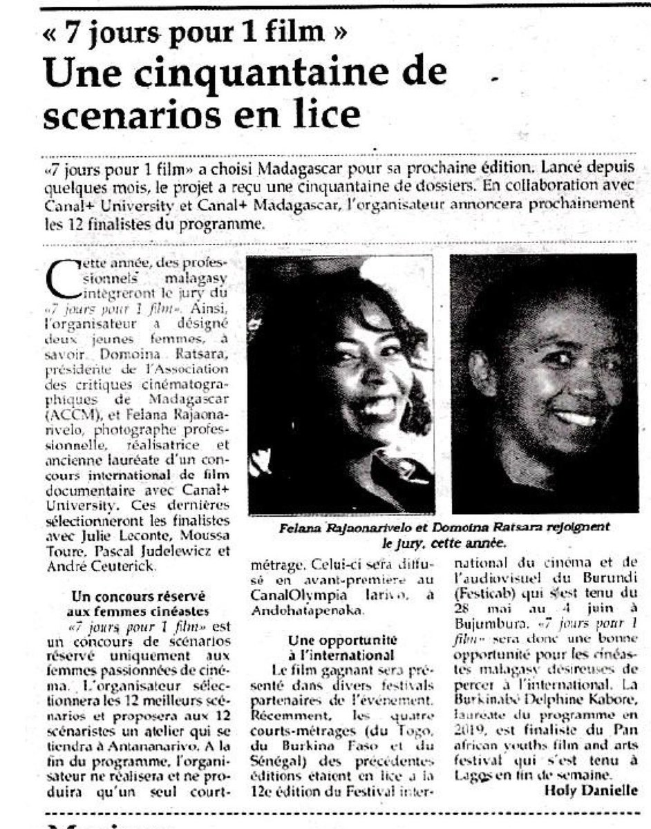 Felanarajao's tweet photo. Domoina Ratsara et moi même avons l’honneur de faire partie des membres du jury de #7jourspourunfilm aux côtés des jurys internationaux et professionnels du cinéma Julie Leconte, Moussa Toutre, Pascal Judelewisc, André Ceutrick.
Bravo Madagascar.
#cinema #CANALPLUSUNIVERSITY https://t.co/Ze0wXgO8pw
