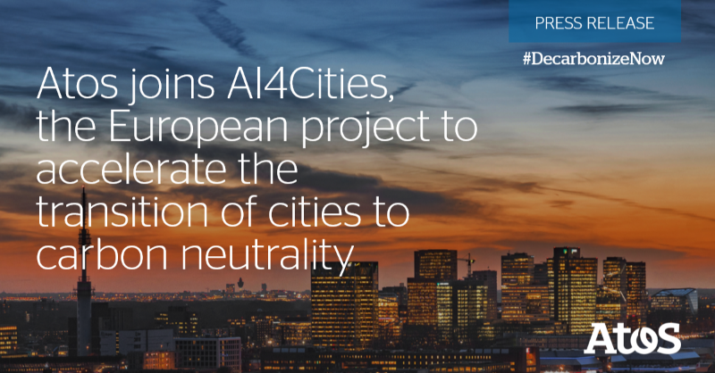 Atos's tweet photo. We are excited to join @AI4cities_EU, a 3-year EU-funded project which aims to help 6 European cities and regions (Helsinki, Amsterdam, Copenhagen, Paris Region, Stavanger, and Tallinn) accelerate their transition towards carbon neutrality. 🌎
#DecarbonizeNow #AI4GreenBuildings