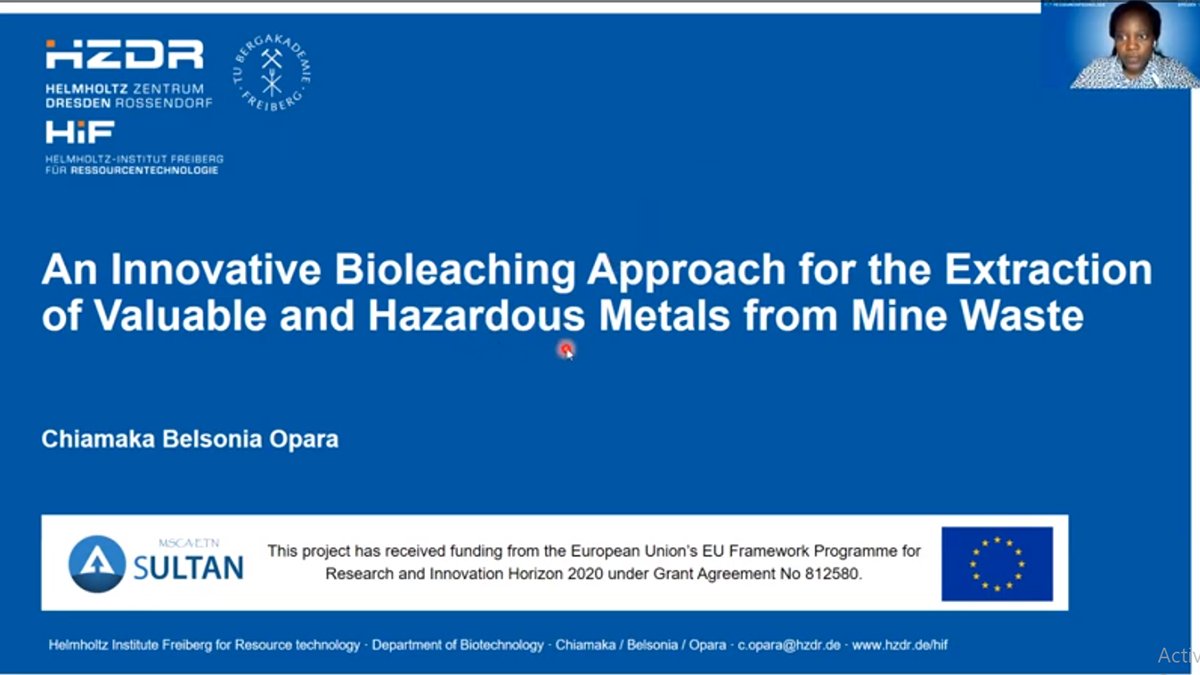 MEI_Conferences's tweet photo. Live now on Day 3 at #Biomining21, Chiamaka Belsonia Opara from @HZDR_Dresden
Register now: https://t.co/5PZwAzmVg2
#mining #mineralprocessing #biomining #bioleaching #bioremediation #biohydrometallurgy #biosorption #bioaccumulation #microbiology #bioprocessing #bioflotation https://t.co/7GTq7zY9Ci