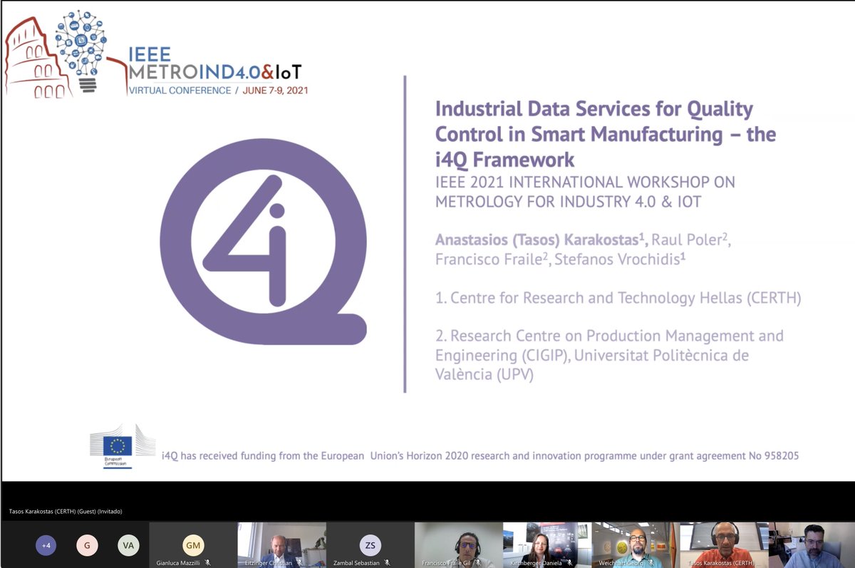 Anastasios Karakostas (<a href="/CERTHellas/">ΕΚΕΤΑ-CERTH</a>) is presenting "Industrial Data Services for Quality Control in Smart Manufacturing – the i4Q Framework" <a href="/I4qProject/">i4Q Project</a> at IEEE MetroInd4.0&amp;IoT 2021 <a href="/MetroInd40iot/">IEEE MetroInd4.0 & IoT</a> - Zero Defect Manufacturing <a href="/EU_ZDMP/">ZDMP</a> Special Session <a href="/PROFACTOR/">profactor</a> and <a href="/CIGIP_UPV/">CIGIP</a> <a href="/UPV/">Universitat Politècnica de València</a>