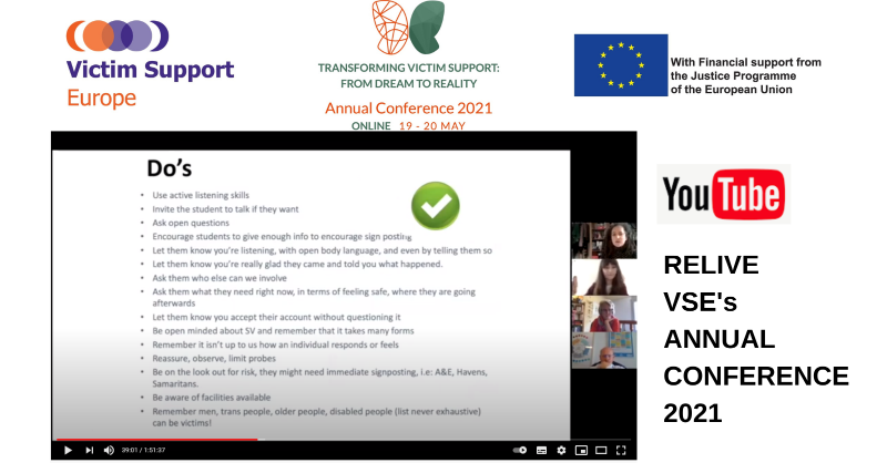 VictimSupportEU's tweet photo. Were you unable to attend Side Event C of #VSEAnnualConference2021?

After a short presentation of the #ACTIVproject and @USVreact, the speakers shared some very #practical insights during a #workshop on how to be a first responder to a victim of sexual violence!

🎬Watch it now!