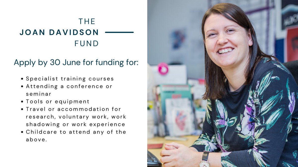 EquateScotland's tweet image. Joan Davidson Fund applications close 30 June.
Women in Scotland can apply for funding for training, conferences, equipment, travel, accommodation, or childcare to carry out research, volunteer, or do work experience.  
equatescotland.org.uk/the-joan-david…