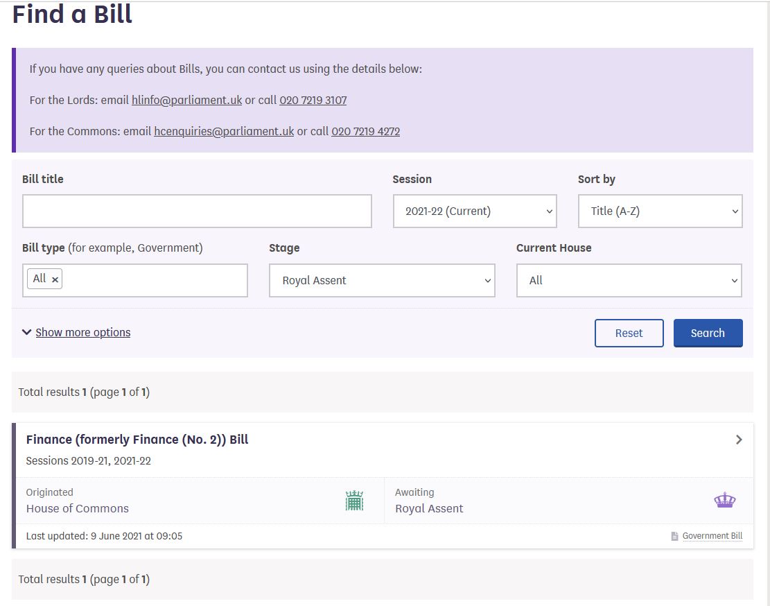 Looks like Royal Assent to Finance Bill 2021 might be tomorrow h/t <a href="/DanMeredith/">Dan Meredith</a>