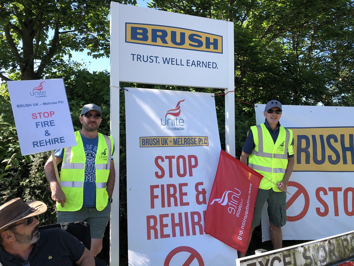 UniteEastMids's tweet photo. Week 3 of the strike at Brush Electrical in Ashby de-la Zouch . Our members are standing strong against management and their #fireandrehire tactics. #EndFireAndRehire #BrushedOff https://t.co/RUjOfAo0BG
