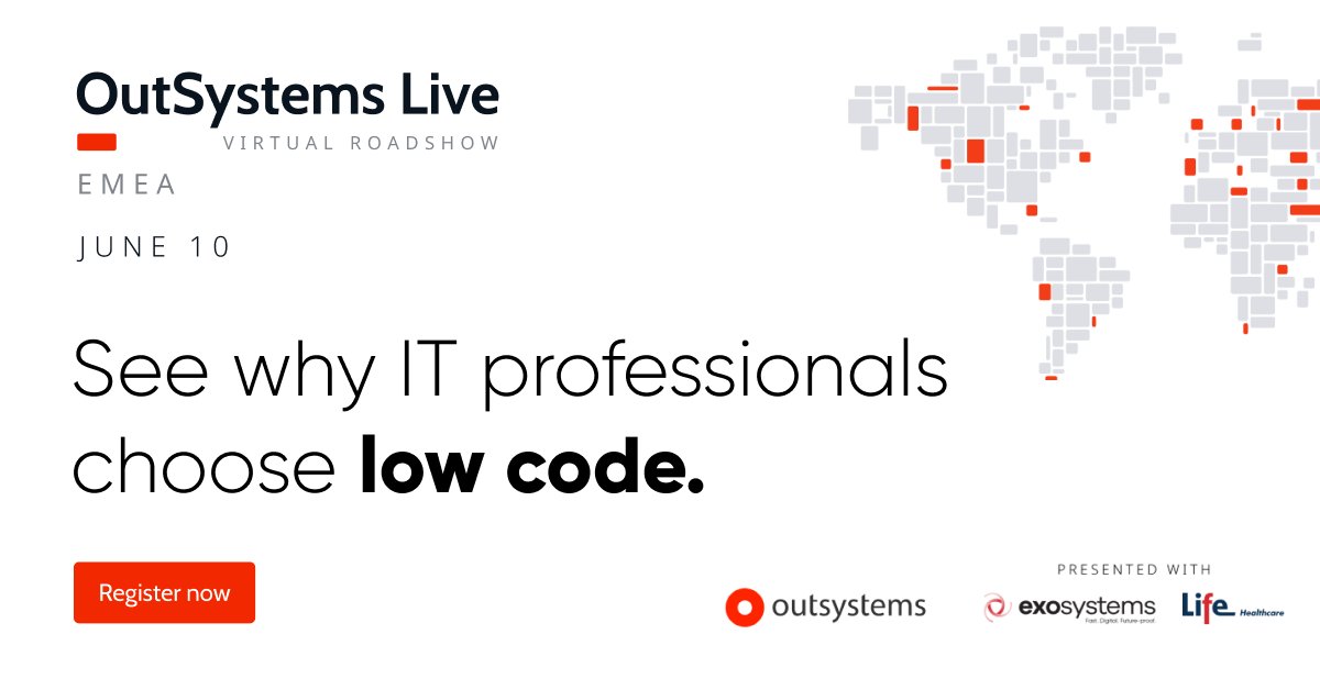 Book your seat for OutSystems Virtual Live tomorrow, 10 June, where our panel of experts will discuss the types of IT and business challenges you can solve with low code. See why IT professionals choose low code hubs.la/H0NvJDf0