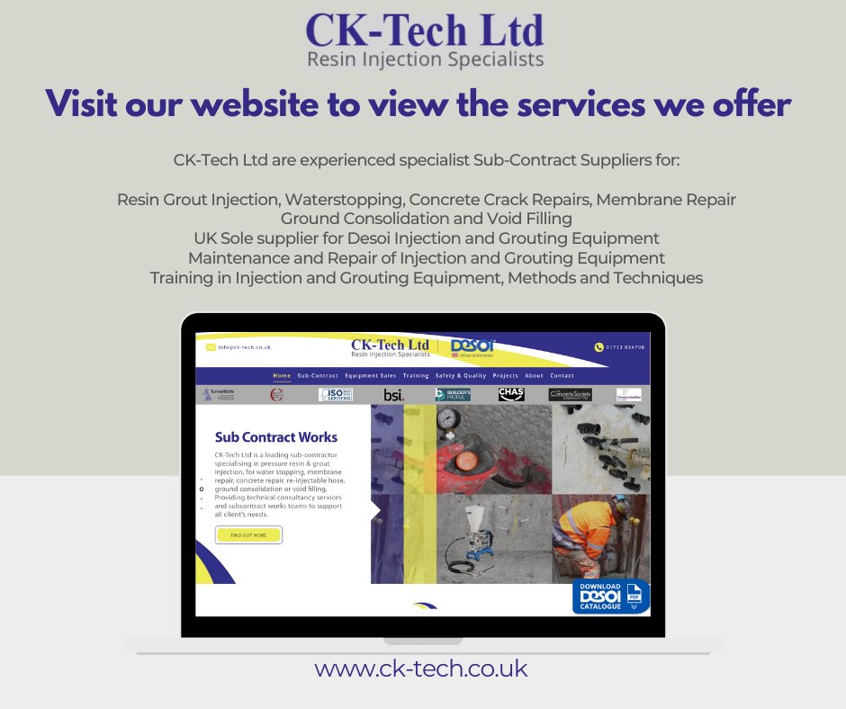 cktechltd's tweet image. Take a look at our website to view the services we offer.  For more information and to contact CK-Tech Ltd to scope your requirements, please go to ck-tech.co.uk
#tunnelling #construction #training #desoi #waterproofing #engineering #peterborough