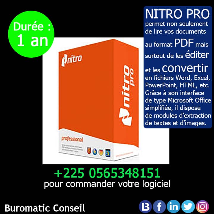 BUROMATIC_Bureautique & Informatique

Vous voulez gagner du temps dans l'édition et la conversion de vos données, NitroPro 13 est fait pour vous. 

BUROMATIC Conseil 
#études 
#conseils 
#formation
#tpe #pme #pmi
#informatique
#logiciel
#bureautique
#ordinateur
#licence