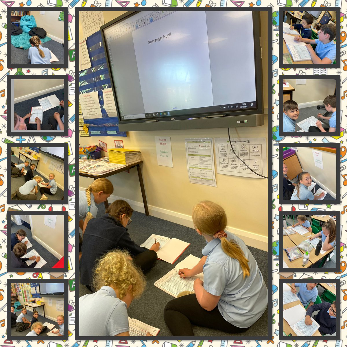 ShaunaNix's tweet photo. We had a great session in maths this morning working collaboratively to complete our scavenger hunt, it certainly made my brain work. https://t.co/jjMYhXkRoQ