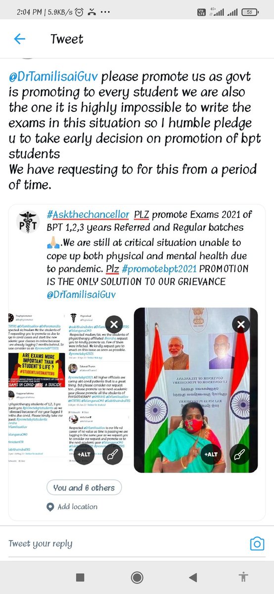 _being_physio's tweet photo. #Askgovernor @DrTamilisaiGuv Mam..Promoting BPT 1,2,3 yrs due to this pandemic is going to be an absolutely  Healthy decision. Plz Consider our request and Promote bpt exams 2021 🙏plz save our career by giving promotion to next academic year #prmotebpt2021 https://t.co/LcTU6Ofp1W