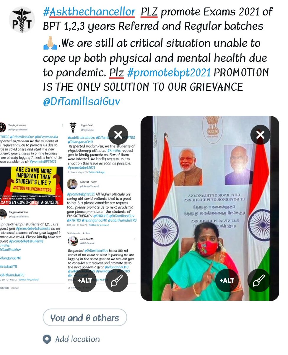 _being_physio's tweet photo. #Askgovernor @DrTamilisaiGuv Mam..Promoting BPT 1,2,3 yrs due to this pandemic is going to be an absolutely  Healthy decision. Plz Consider our request and Promote bpt exams 2021 🙏plz save our career by giving promotion to next academic year #prmotebpt2021 https://t.co/LcTU6Ofp1W