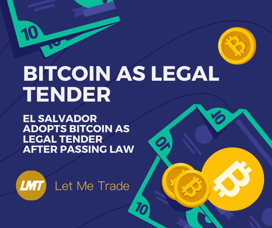 LMTLetMeTrade's tweet photo. El Salvador has become the first country in the world to officially classify #Bitcoin as legal currency.
#cryptocurrency #cryptotrading #Cryptocopytrade https://t.co/TI75mprMSC