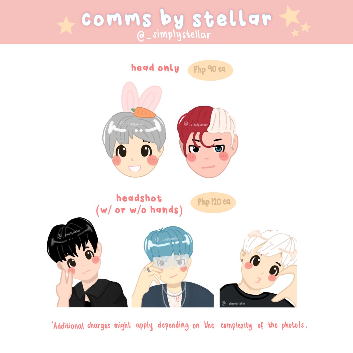 _simplystellar's tweet photo. ｡♡ Commissions by Stellar ♡｡

Accepting commissions for KPOP, actors or personal photos!

Send me a DM if interested! 🥰 https://t.co/EDEwYPq2sY