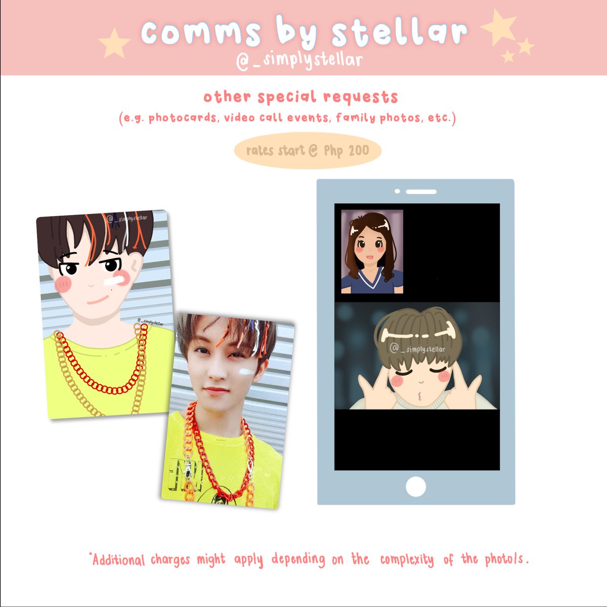 _simplystellar's tweet photo. ｡♡ Commissions by Stellar ♡｡

Accepting commissions for KPOP, actors or personal photos!

Send me a DM if interested! 🥰 https://t.co/EDEwYPq2sY