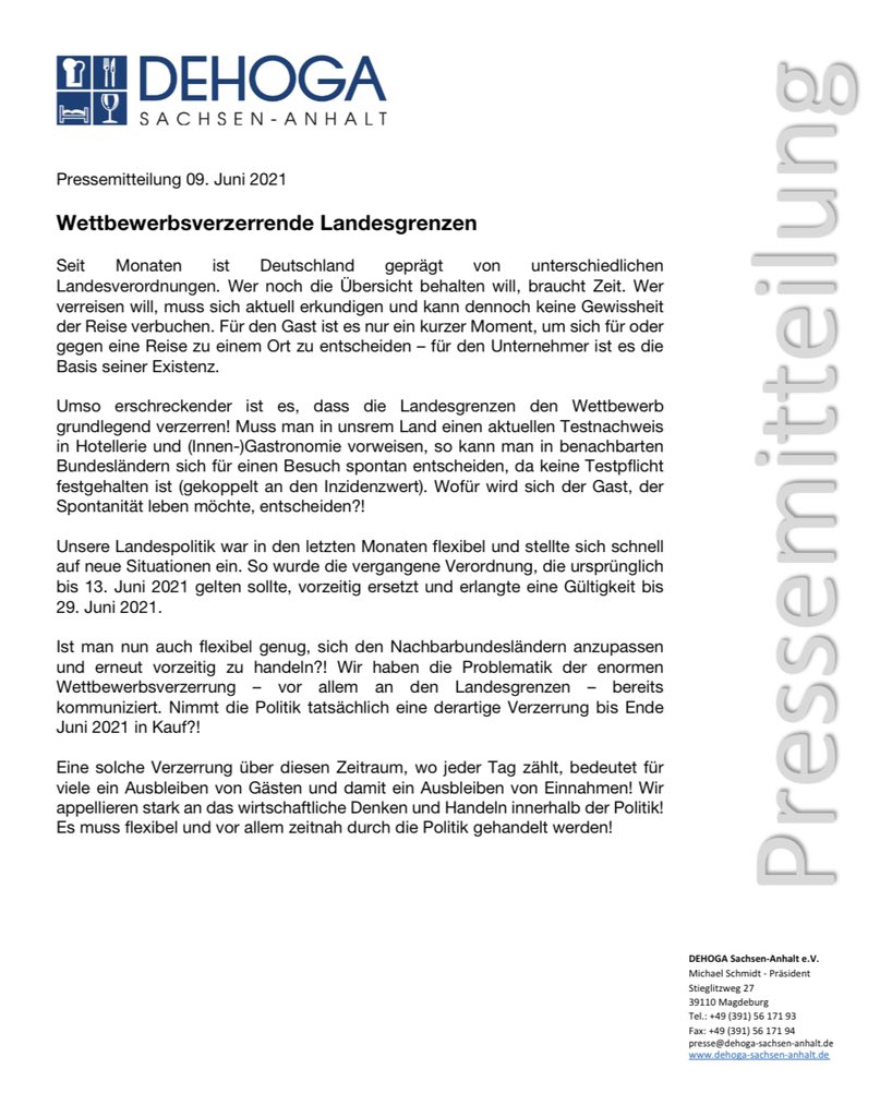 Pressemitteilung 09. Juni 2021 

Wettbewerbsverzerrende Landesgrenzen

dehoga-sachsen-anhalt.de/presse/detail/…

#dehoga #SachsenAnhalt #corona_lsa