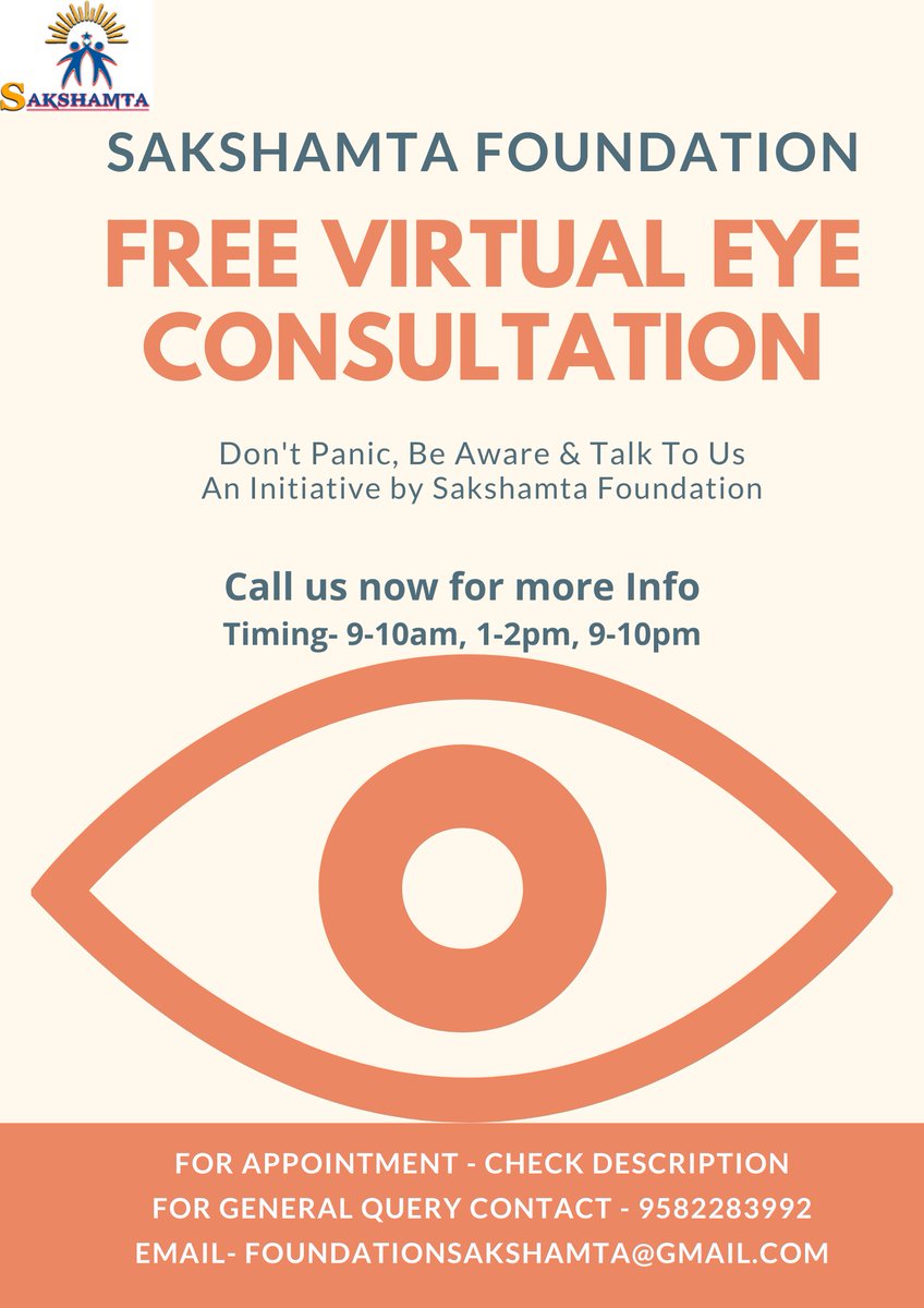 _Sakshamta_'s tweet photo. "Through virtual appointments, doctors are overcoming the challenge of providing healthcare to patients that need to be socially distant"
Book an appointment - https://t.co/tVBLPY1eck
Call us now for more Info or whatsapp us on- 9582283992
Email- Foundationsakshamta@gmail.com https://t.co/cnbHAIyuCn