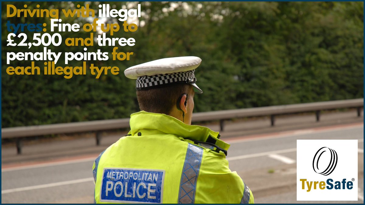 Tyresafe's tweet image. Don’t forget that the fine for failing to comply with the minimum legal tread depth puts you at risk of a fine of up to £2,500 and three penalty points for EACH defective tyre. #CheckTyres