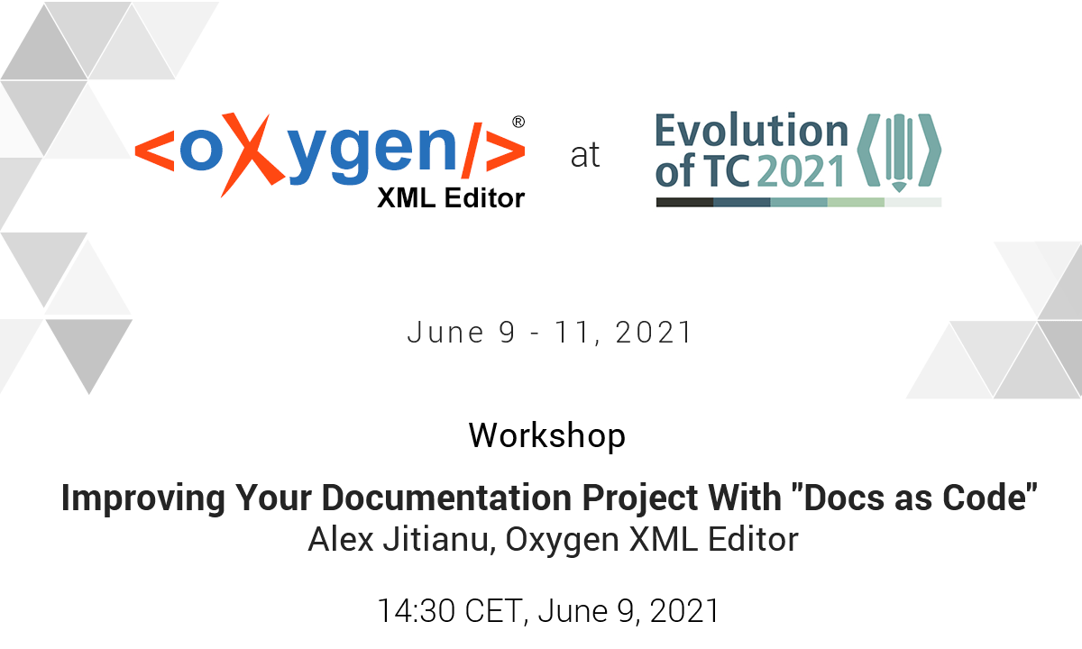 oxygenxml's tweet photo. ‼️ If you are attending the Evolution of TC 2021 online conference, make sure to join @AlexJitianu's interactive workshop. #etc21

Check our conference agenda to see what Alex has prepared for you today:
https://t.co/6buUOkojFY https://t.co/vapSCop9R3